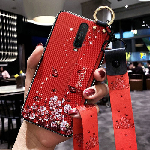 Silicone Candy Rubber Gel Flowers Soft Case Cover S01 for Xiaomi Redmi K30 5G Red