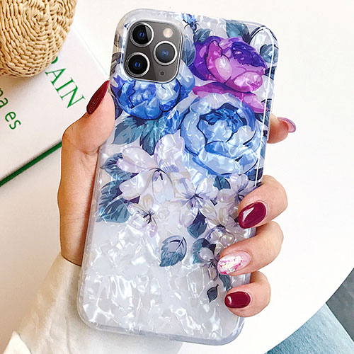 Silicone Candy Rubber Gel Flowers Soft Case Cover S02 for Apple iPhone 11 Pro Blue