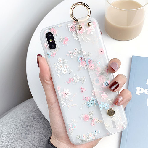 Silicone Candy Rubber Gel Flowers Soft Case Cover S02 for Apple iPhone Xs Max Pink