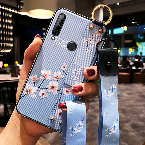 Silicone Candy Rubber Gel Flowers Soft Case Cover S02 for Huawei Enjoy 10 Plus Sky Blue