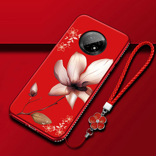 Silicone Candy Rubber Gel Flowers Soft Case Cover S02 for Huawei Enjoy 20 Plus 5G Red