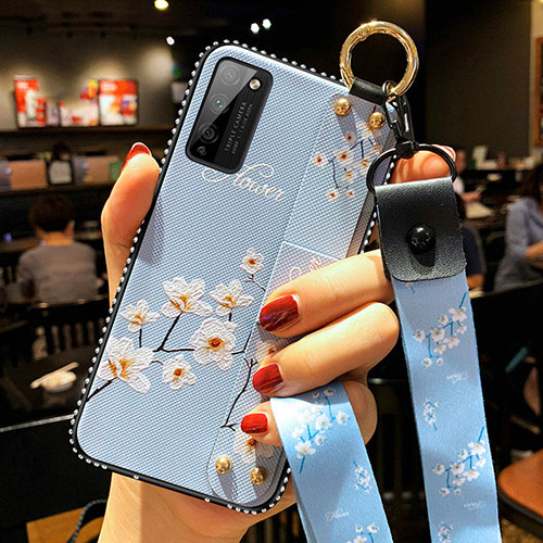 Silicone Candy Rubber Gel Flowers Soft Case Cover S02 for Huawei Honor 30 Lite 5G Mint Blue