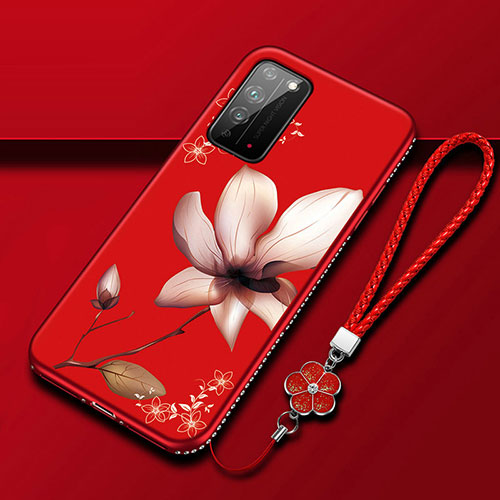 Silicone Candy Rubber Gel Flowers Soft Case Cover S02 for Huawei Honor X10 5G Red Wine