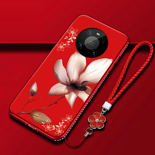 Silicone Candy Rubber Gel Flowers Soft Case Cover S02 for Huawei Mate 40 Pro Red Wine