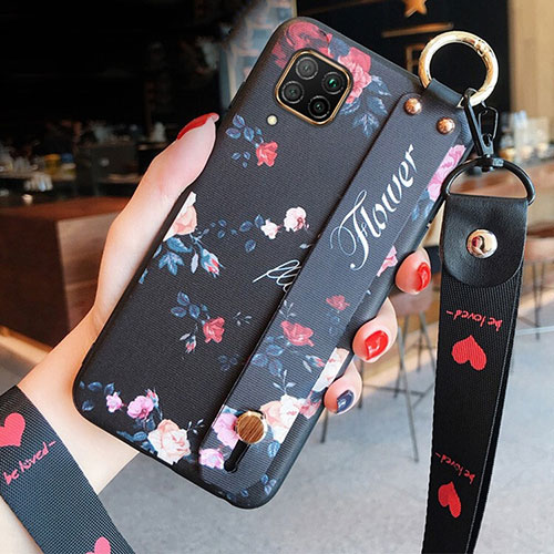 Silicone Candy Rubber Gel Flowers Soft Case Cover S02 for Huawei Nova 6 SE Black