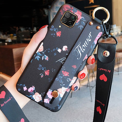 Silicone Candy Rubber Gel Flowers Soft Case Cover S02 for Huawei P40 Lite Black