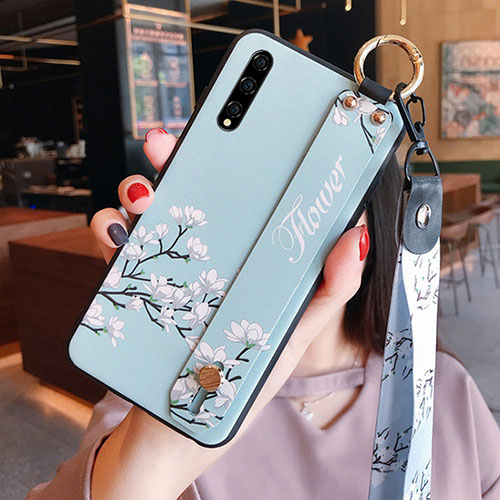 Silicone Candy Rubber Gel Flowers Soft Case Cover S02 for Huawei Y8p Sky Blue