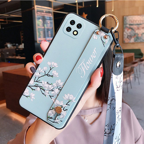 Silicone Candy Rubber Gel Flowers Soft Case Cover S02 for Oppo A73 5G Mint Blue