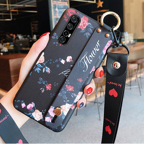Silicone Candy Rubber Gel Flowers Soft Case Cover S02 for Oppo Find X2 Neo Black