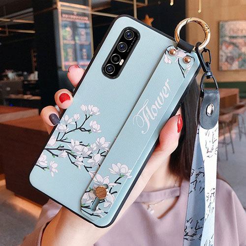 Silicone Candy Rubber Gel Flowers Soft Case Cover S02 for Oppo Find X2 Neo Sky Blue