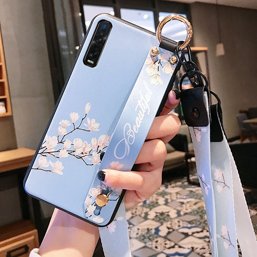Silicone Candy Rubber Gel Flowers Soft Case Cover S02 for Oppo Find X2 Pro Cyan