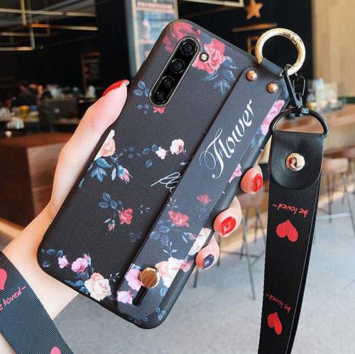 Silicone Candy Rubber Gel Flowers Soft Case Cover S02 for Oppo K7 5G Black