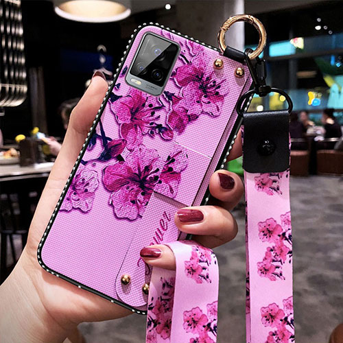 Silicone Candy Rubber Gel Flowers Soft Case Cover S02 for Vivo V20 Pro 5G Clove Purple