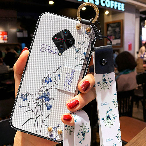 Silicone Candy Rubber Gel Flowers Soft Case Cover S02 for Vivo X50 Lite White