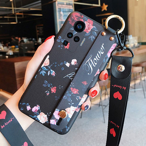Silicone Candy Rubber Gel Flowers Soft Case Cover S02 for Vivo X50 Pro 5G Black