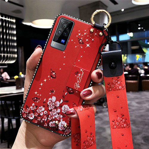Silicone Candy Rubber Gel Flowers Soft Case Cover S02 for Vivo X60 Pro 5G Red