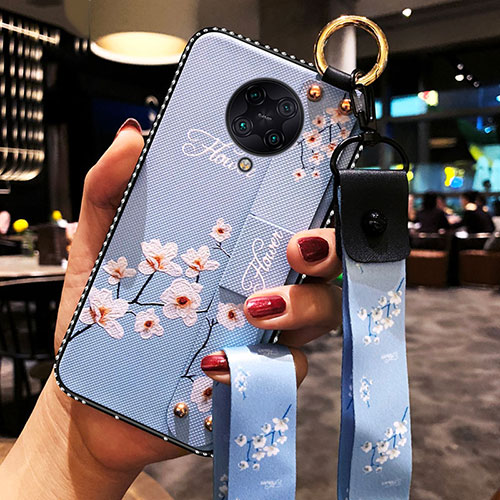 Silicone Candy Rubber Gel Flowers Soft Case Cover S02 for Xiaomi Poco F2 Pro Blue