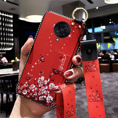 Silicone Candy Rubber Gel Flowers Soft Case Cover S02 for Xiaomi Redmi K30 Pro Zoom Red