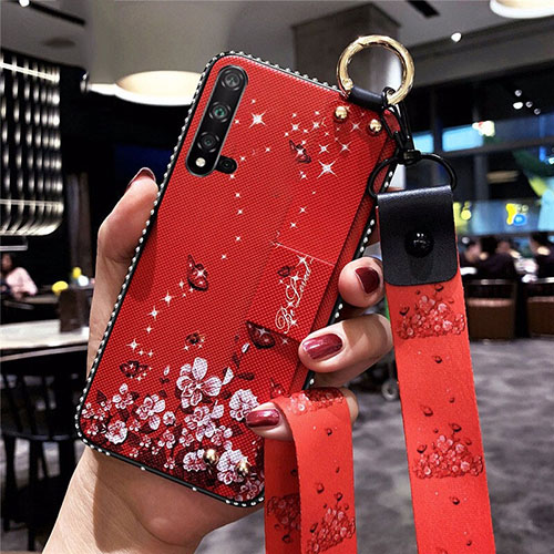 Silicone Candy Rubber Gel Flowers Soft Case Cover S03 for Huawei Nova 5 Red