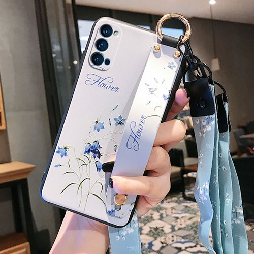 Silicone Candy Rubber Gel Flowers Soft Case Cover S03 for Oppo Reno4 5G White