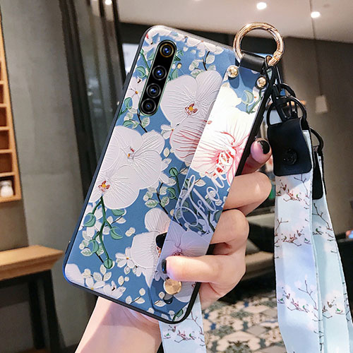 Silicone Candy Rubber Gel Flowers Soft Case Cover S03 for Realme X50 Pro 5G Blue