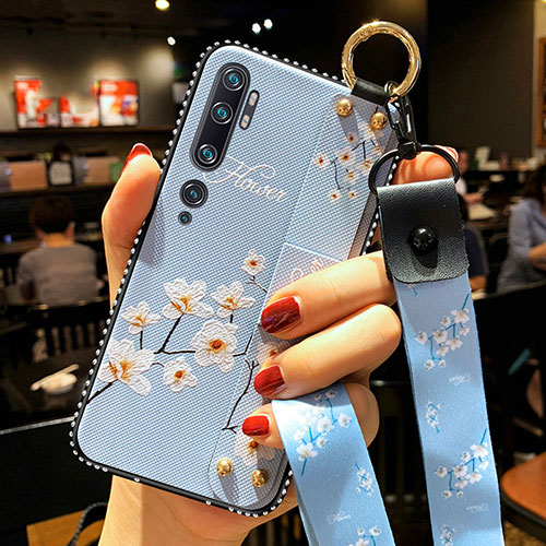 Silicone Candy Rubber Gel Flowers Soft Case Cover S03 for Xiaomi Mi Note 10 Sky Blue