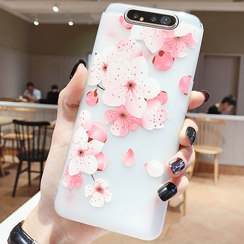 Silicone Candy Rubber Gel Flowers Soft Case Cover S04 for Samsung Galaxy A90 4G Hot Pink