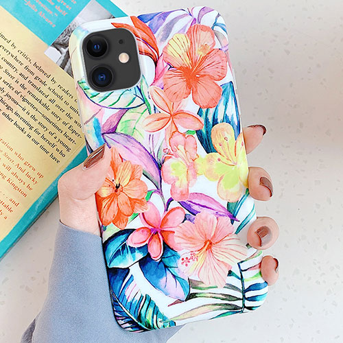 Silicone Candy Rubber Gel Flowers Soft Case Cover S06 for Apple iPhone 11 Orange