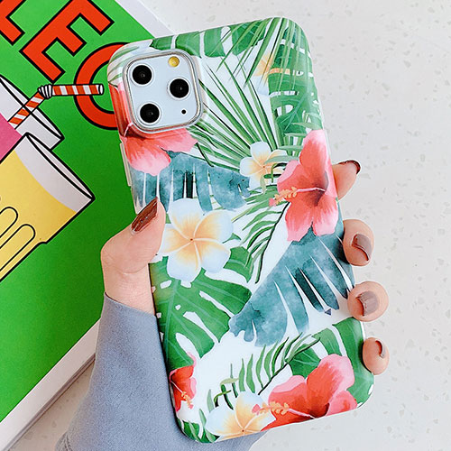 Silicone Candy Rubber Gel Flowers Soft Case Cover S06 for Apple iPhone 11 Pro Green