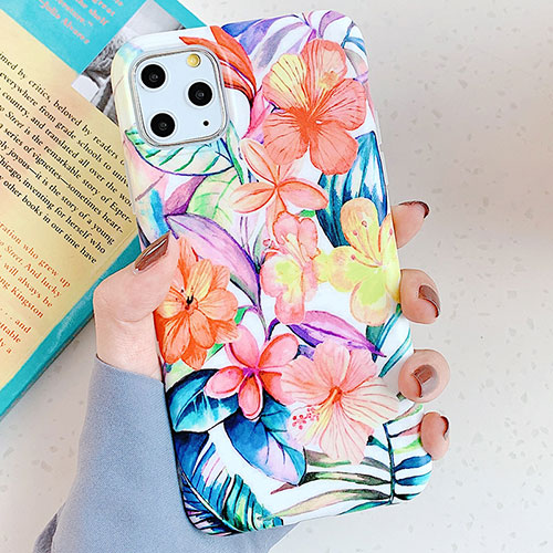Silicone Candy Rubber Gel Flowers Soft Case Cover S06 for Apple iPhone 11 Pro Orange