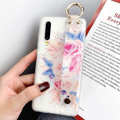 Silicone Candy Rubber Gel Flowers Soft Case Cover S06 for Huawei P30 Rose Gold