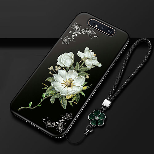 Silicone Candy Rubber Gel Flowers Soft Case Cover S06 for Samsung Galaxy A90 4G Black