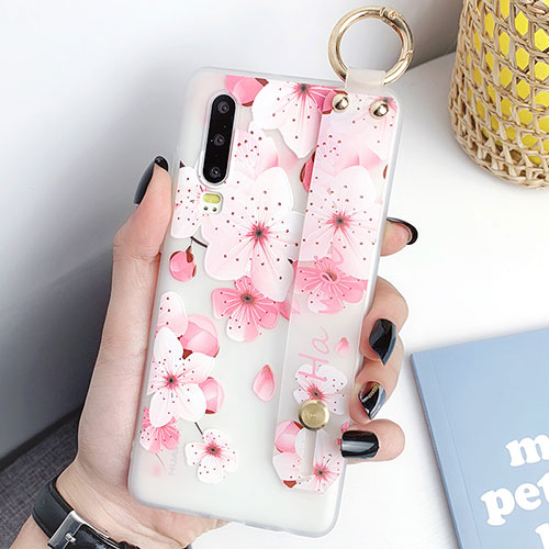 Silicone Candy Rubber Gel Flowers Soft Case Cover S07 for Huawei P30 Hot Pink