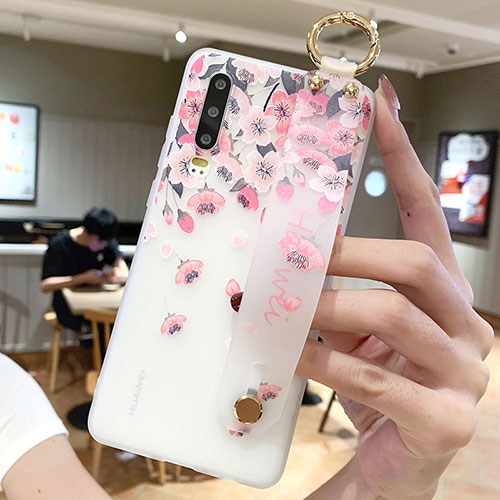 Silicone Candy Rubber Gel Flowers Soft Case Cover S10 for Huawei P30 Pink