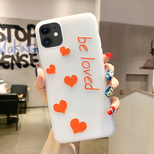 Silicone Candy Rubber Gel Love Heart Soft Case Cover S02 for Apple iPhone 11 Orange
