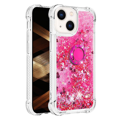 Silicone Candy Rubber TPU Bling-Bling Soft Case Cover with Finger Ring Stand S01 for Apple iPhone 14 Plus Hot Pink