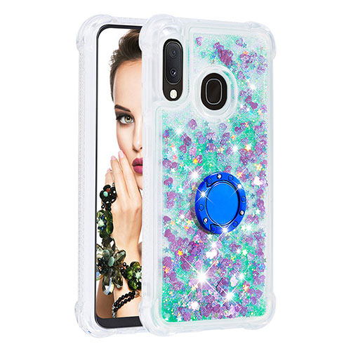 Silicone Candy Rubber TPU Bling-Bling Soft Case Cover with Finger Ring Stand S01 for Samsung Galaxy A20e Green