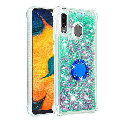 Silicone Candy Rubber TPU Bling-Bling Soft Case Cover with Finger Ring Stand S01 for Samsung Galaxy A30 Green