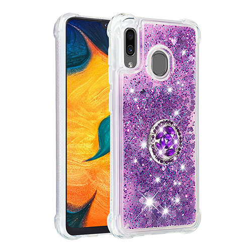 Silicone Candy Rubber TPU Bling-Bling Soft Case Cover with Finger Ring Stand S01 for Samsung Galaxy A30 Purple