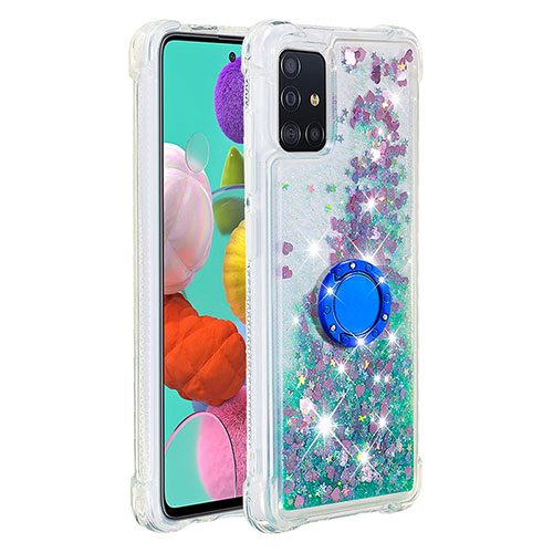 Silicone Candy Rubber TPU Bling-Bling Soft Case Cover with Finger Ring Stand S01 for Samsung Galaxy A51 5G Green