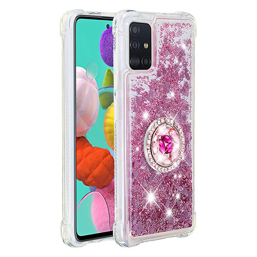 Silicone Candy Rubber TPU Bling-Bling Soft Case Cover with Finger Ring Stand S01 for Samsung Galaxy A51 5G Red
