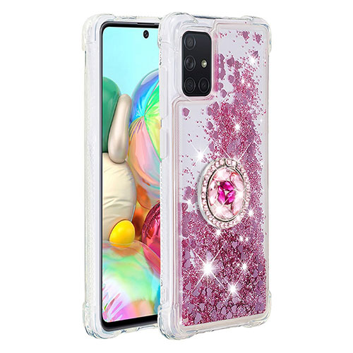 Silicone Candy Rubber TPU Bling-Bling Soft Case Cover with Finger Ring Stand S01 for Samsung Galaxy A71 5G Red