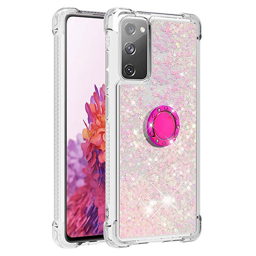 Silicone Candy Rubber TPU Bling-Bling Soft Case Cover with Finger Ring Stand S01 for Samsung Galaxy S20 FE (2022) 5G Pink