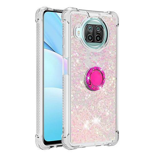 Silicone Candy Rubber TPU Bling-Bling Soft Case Cover with Finger Ring Stand S01 for Xiaomi Mi 10T Lite 5G Pink