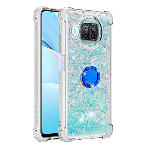 Silicone Candy Rubber TPU Bling-Bling Soft Case Cover with Finger Ring Stand S01 for Xiaomi Mi 10T Lite 5G Sky Blue