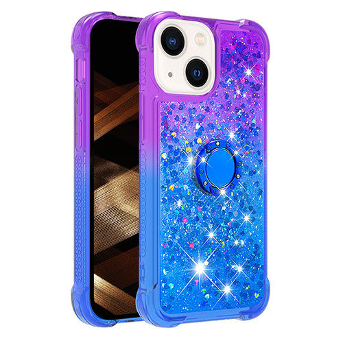 Silicone Candy Rubber TPU Bling-Bling Soft Case Cover with Finger Ring Stand S02 for Apple iPhone 13 Purple