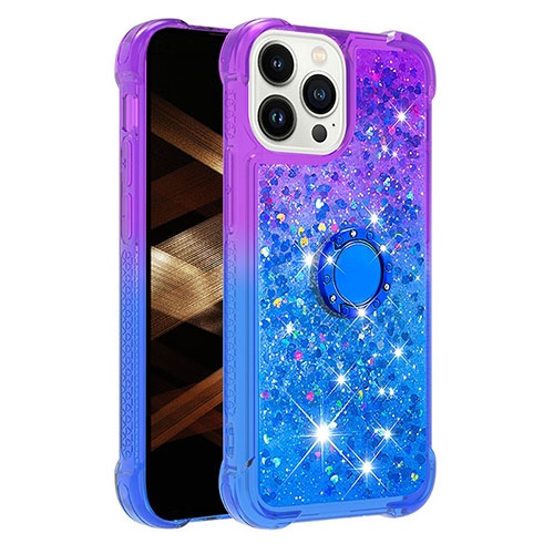 Silicone Candy Rubber TPU Bling-Bling Soft Case Cover with Finger Ring Stand S02 for Apple iPhone 14 Pro Max Purple