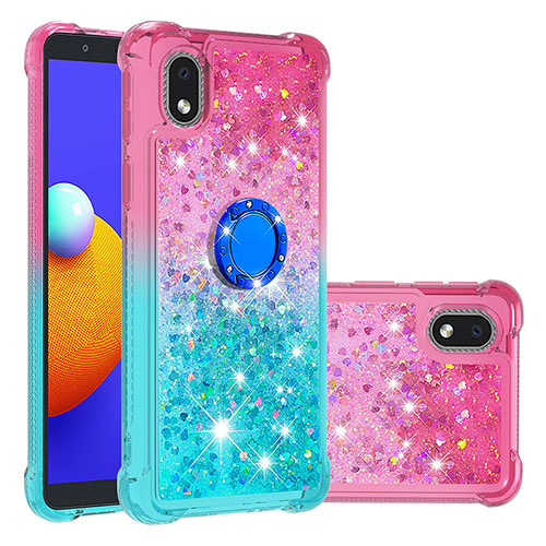 Silicone Candy Rubber TPU Bling-Bling Soft Case Cover with Finger Ring Stand S02 for Samsung Galaxy A01 Core Pink