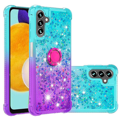 Silicone Candy Rubber TPU Bling-Bling Soft Case Cover with Finger Ring Stand S02 for Samsung Galaxy A13 5G Sky Blue