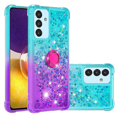 Silicone Candy Rubber TPU Bling-Bling Soft Case Cover with Finger Ring Stand S02 for Samsung Galaxy A25 5G Sky Blue
